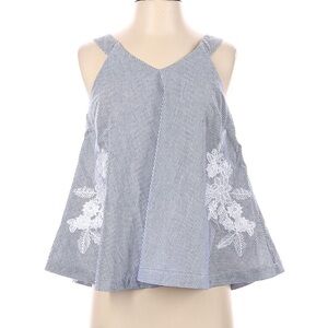 DOE & RAE Striped Embroidered Chambray Swing Tank Top
